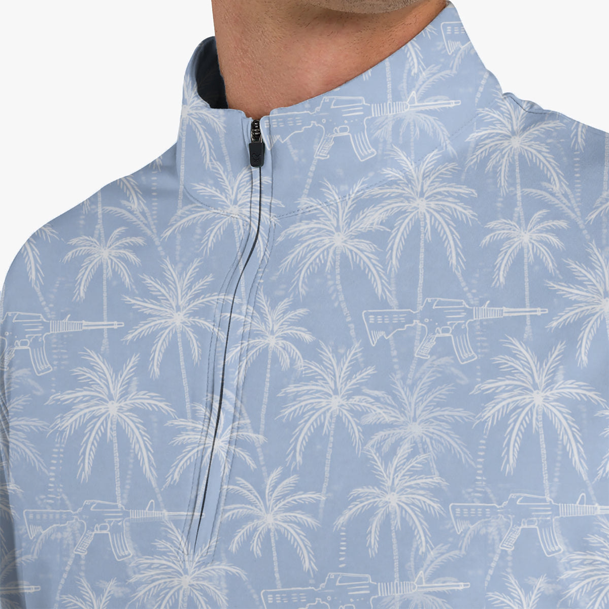 Men’s Tactical Hawaiian Golf Polo Shirt, Palm Tree & Rifle Pattern Golf Shirt, Funny Gun Lover Golf Polo, Patriotic Golf Apparel