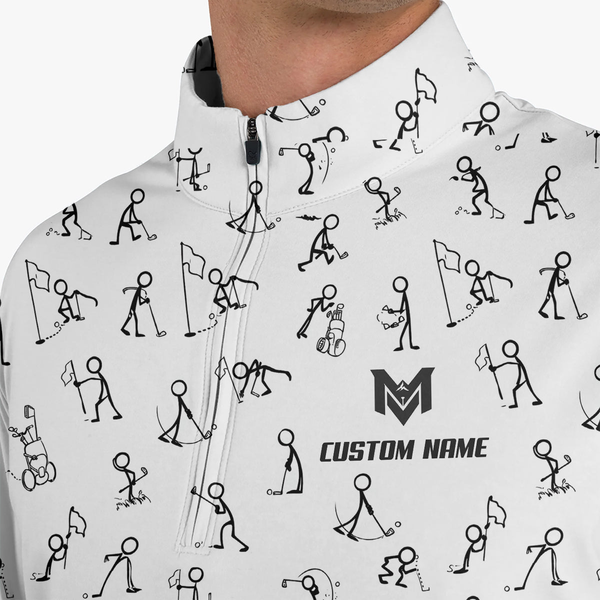 Funny Stick Figure Golf Pattern Polo Shirt for Men Custom Name All Over Print Golf Polo Golf Lover Gift Lightweight Performance Golf Shirt