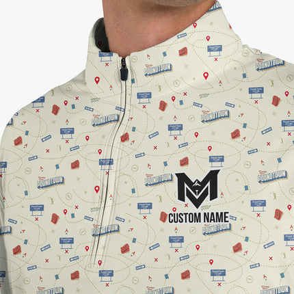 Funny Golf Course Map Quarter Zip Golf Pullover for Men Golf Strategy Pattern Lightweight Long Sleeve Performance Golf Jacket