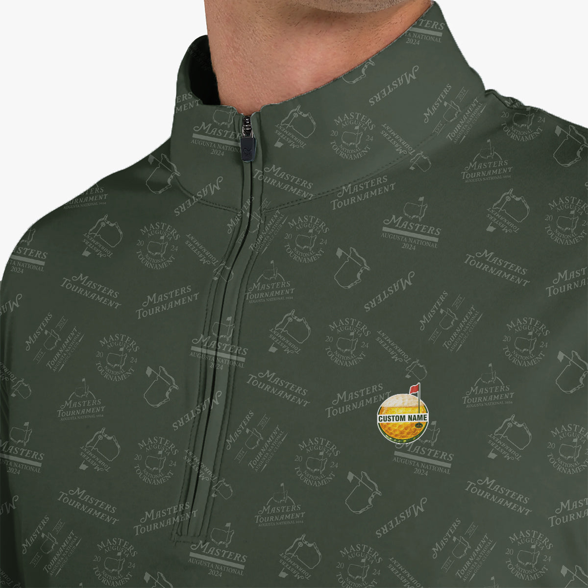 Personalized Masters Style Golf Polo Shirt for Men – Custom Name Golf Ball Logo Performance Polo, Dark Green Pattern Golf Shirt Gift for Golfers