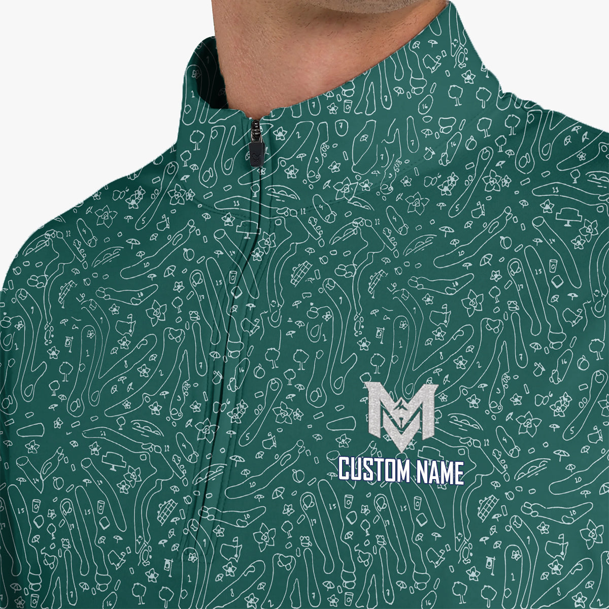 Personalized Green Golf Doodle Pattern Polo Shirt for Men Funny All Over Print Performance Golf Polo Lightweight Breathable Golf Apparel