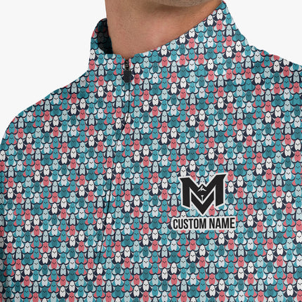 Personalized Abstract Boob Pattern Quarter Zip Golf Long Sleeve Shirt – Custom Name Funny Body Positive Polo Long Sleeve Golf Pullover