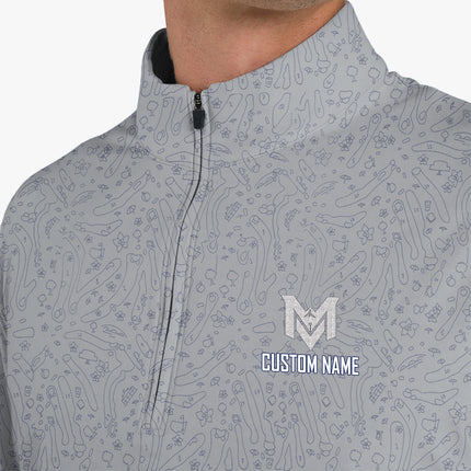 Funny Golf Doodle Pattern Quarter Zip Golf Pullover for Men Minimalist All Over Print Lightweight Long Sleeve Performance Golf Jacket