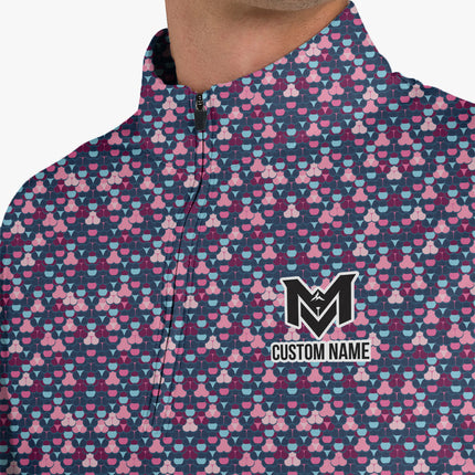 Pink Blue Golf Ball Pattern Quarter Zip Golf Pullover for Men Modern All Over Print Lightweight Long Sleeve Performance Golf Jacket