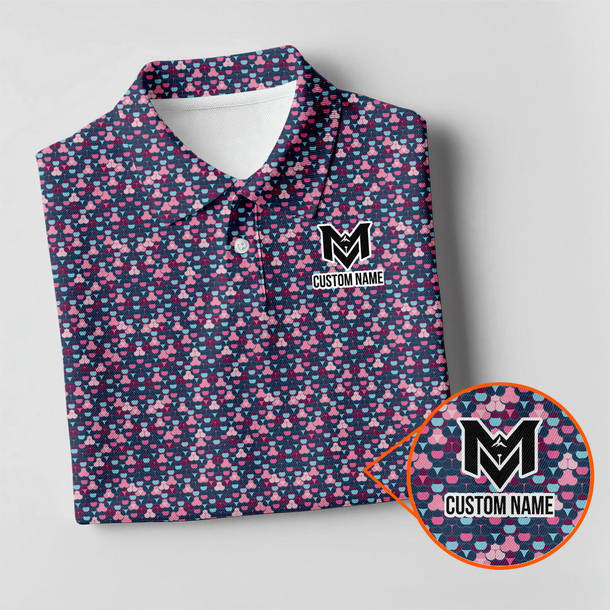 Personalized Pink Blue Golf Ball Pattern Polo Shirt for Men Modern All Over Print Performance Golf Polo Lightweight Breathable Golf Apparel