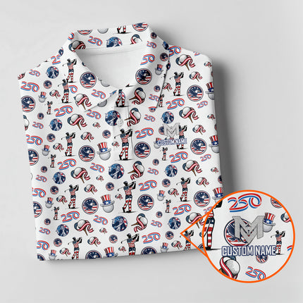 USA 250 Years Patriotic Golf Polo Shirt for Men American Flag Golfer All Over Print Performance Golf Shirt Semiquincentennial 1776–2026