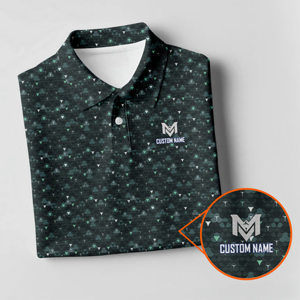 Dark Golf Ball Pattern Polo Shirt for Men Modern All Over Print Performance Golf Polo Lightweight Breathable Golf Apparel