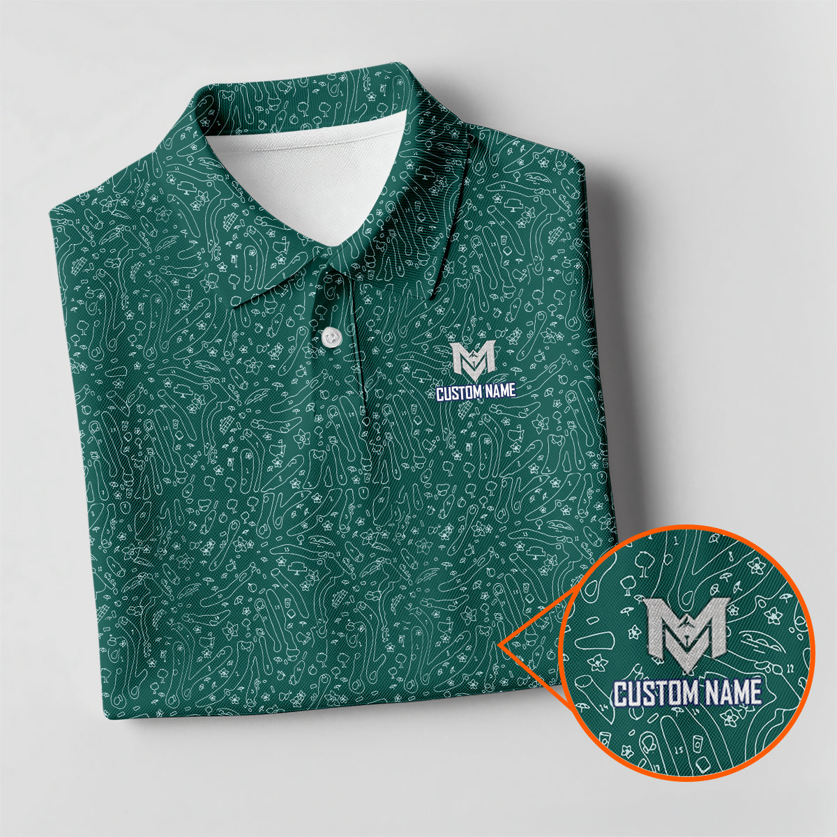 Personalized Green Golf Doodle Pattern Polo Shirt for Men Funny All Over Print Performance Golf Polo Lightweight Breathable Golf Apparel