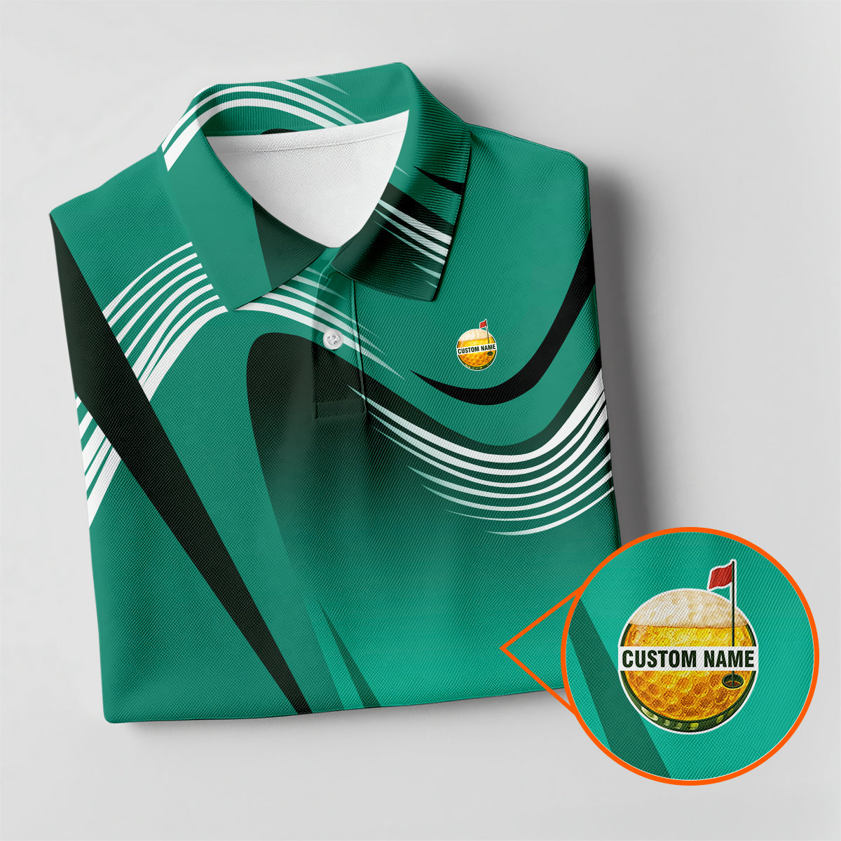 Personalized Custom Name Modern Wave Pattern Golf Polo Shirt for Men Stylish Golf Apparel