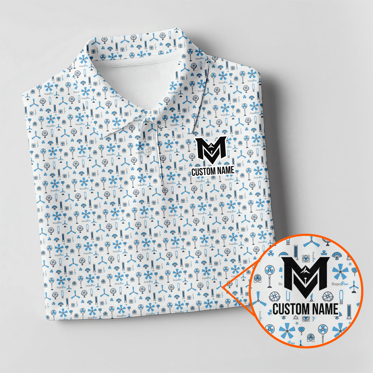Personalized Blue Funny Golf Icons Polo Shirt for Men Golf Equipment Pattern All Over Print Performance Golf Polo Lightweight Breathable Golf Apparel