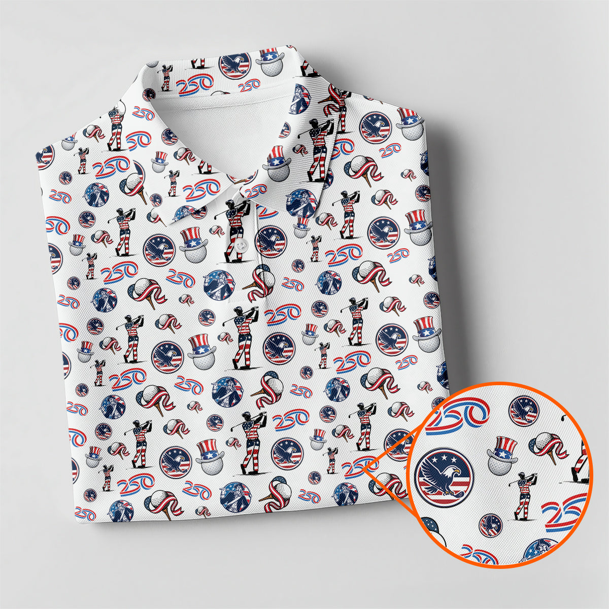 USA 250 Years Patriotic Golf Polo Shirt for Men American Flag Golfer All Over Print Performance Golf Shirt Semiquincentennial 1776–2026