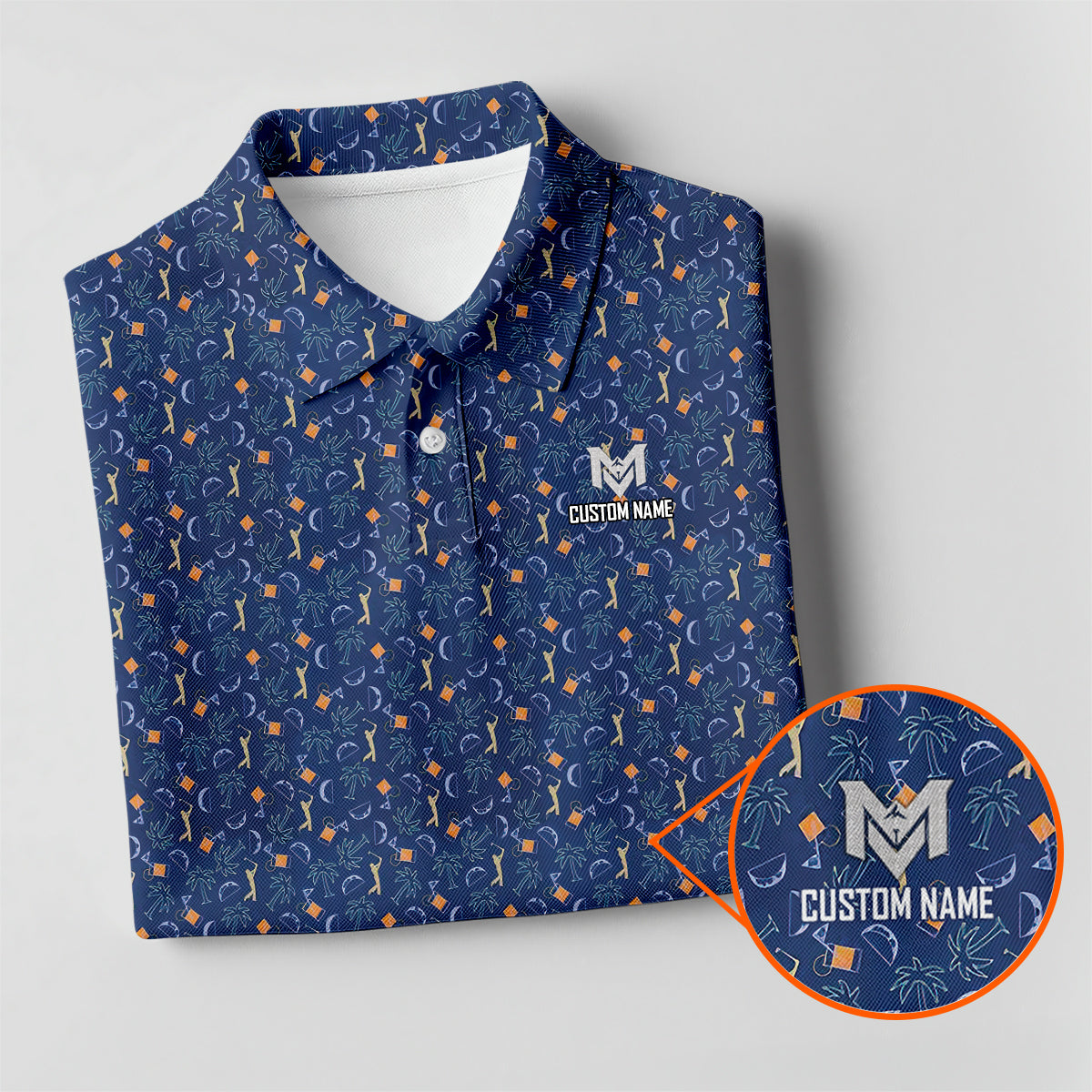 Personalized Funny Golf & Whiskey Pattern Polo Shirt for Men Tropical All Over Print Performance Golf Polo Lightweight Breathable Golfer Shirt