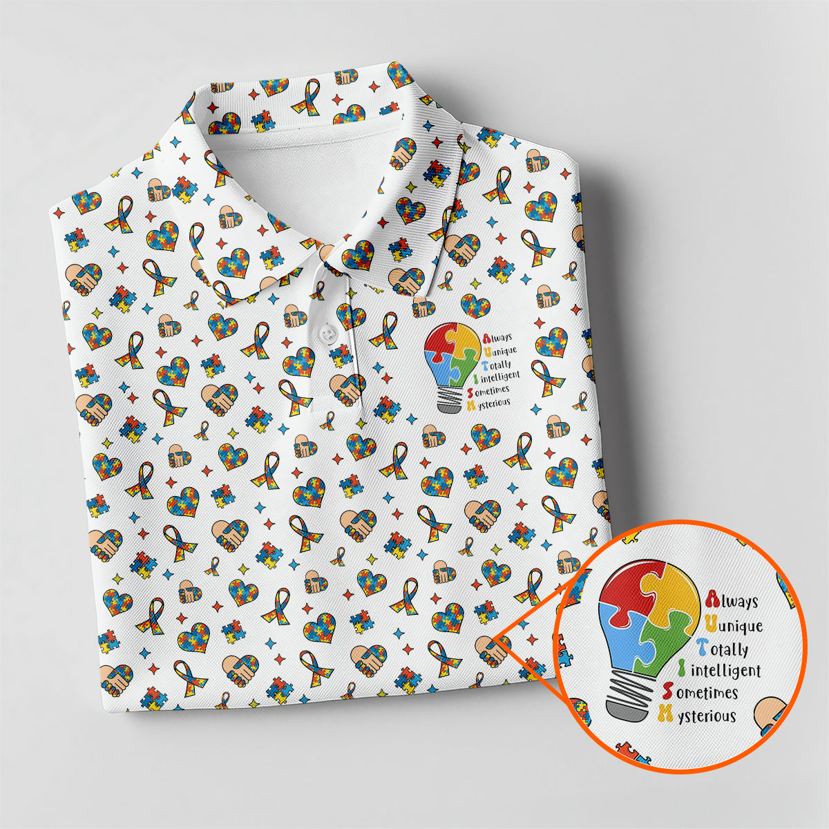 Autism Awareness Golf Polo Shirt Puzzle Pattern Men Golf Shirt