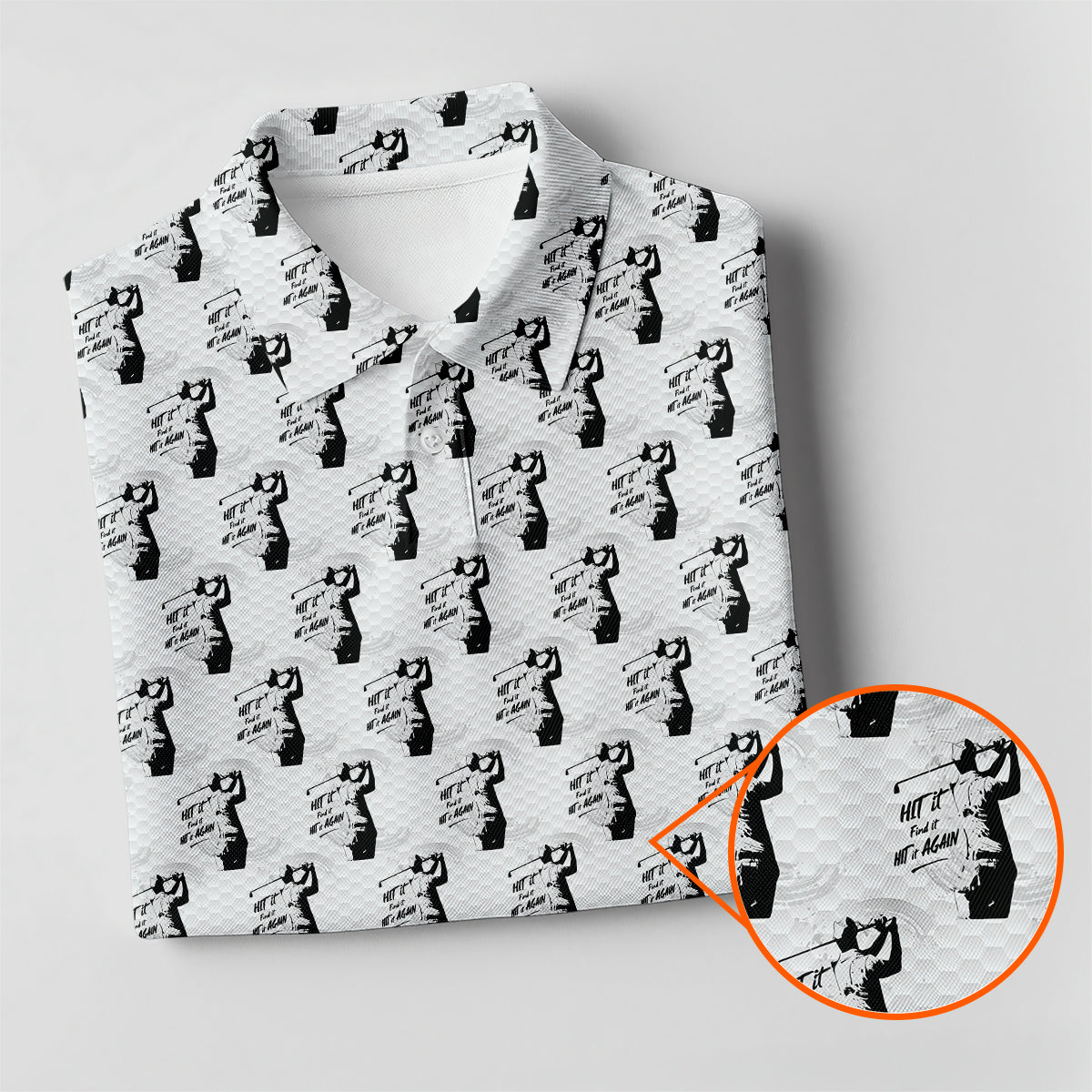 Funny Hit It Find It Hit It Again Golf Polo Shirt for Men – Vintage Golfer Pattern Performance Golf Shirt, Lightweight Breathable Golf Polo