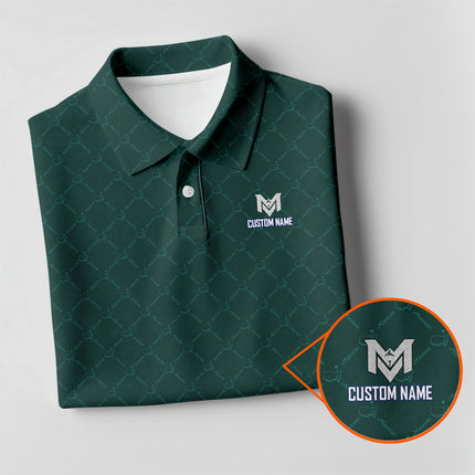 Masters Green Golf Polo Shirt for Men Classic Tournament Pattern Performance Golf Polo Lightweight Breathable Golf Apparel