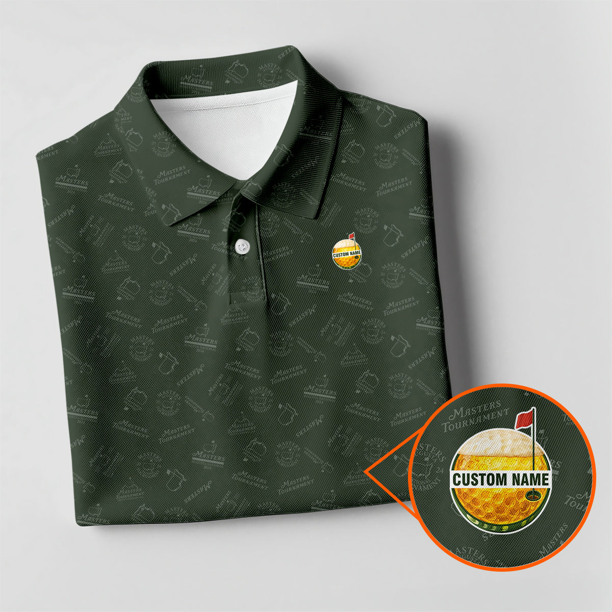 Personalized Masters Style Golf Polo Shirt for Men – Custom Name Golf Ball Logo Performance Polo, Dark Green Pattern Golf Shirt Gift for Golfers