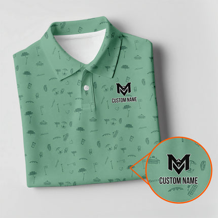 Personalized Golf Icons Pattern Polo Shirt for Men – Custom Name Golf Polo Shirt – Unique Casual Sport Shirt
