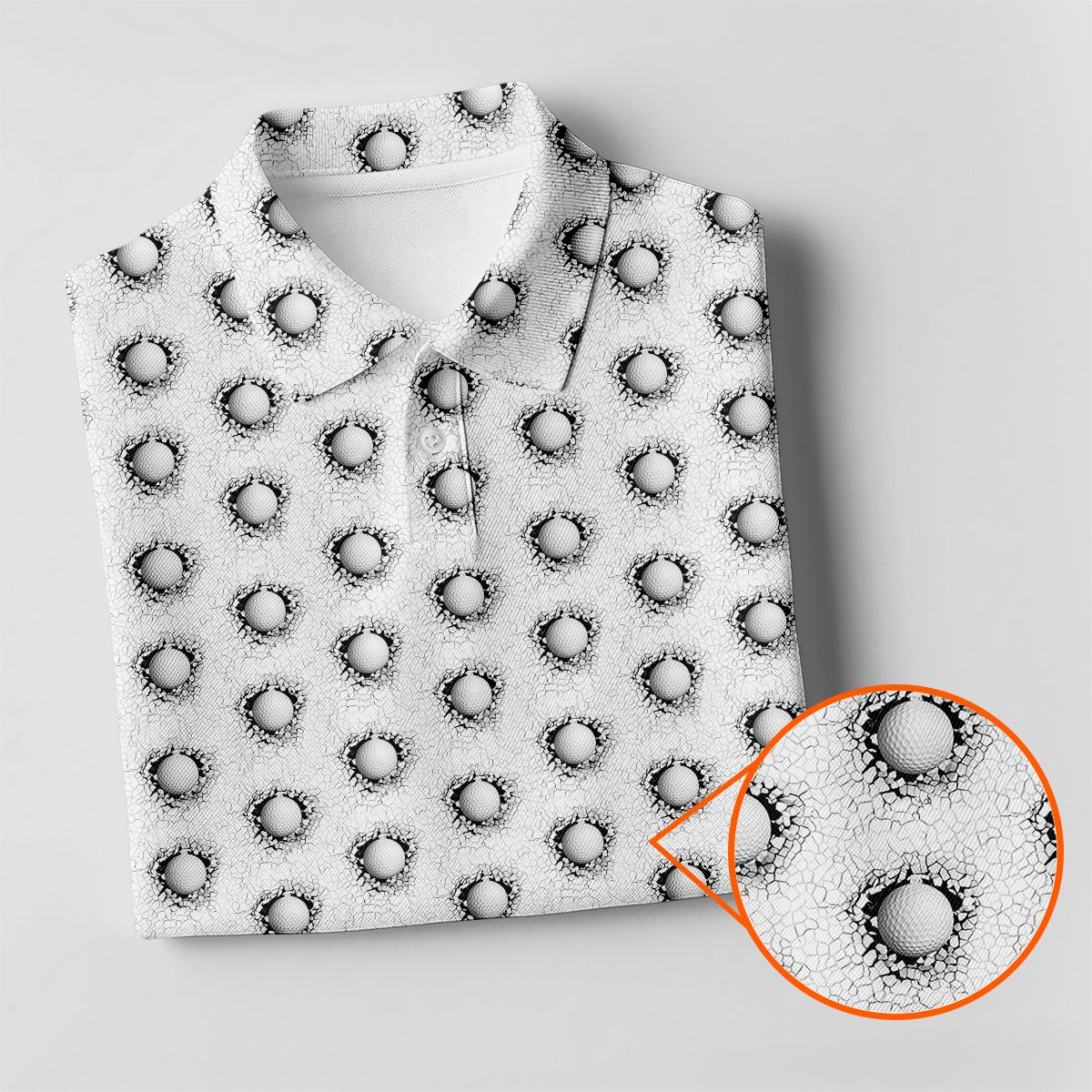 Cracked Golf Ball Pattern Golf Polo Shirt for Men – Unique 3D Golf Ball Print Performance Golf Shirt Lightweight Breathable Golf Polo