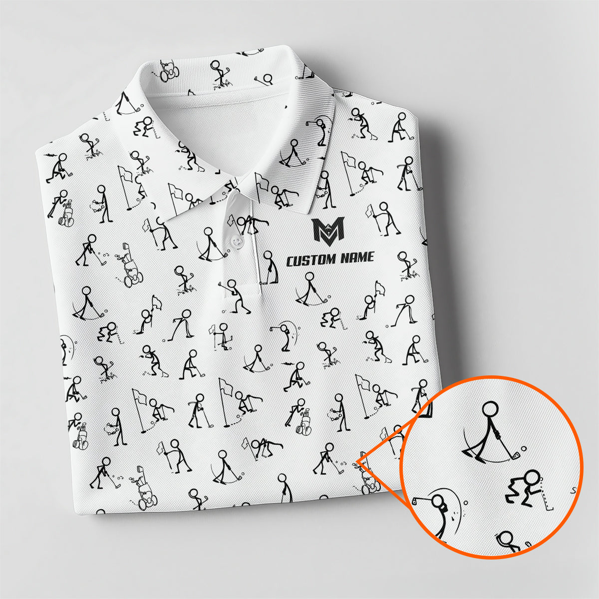 Funny Stick Figure Golf Pattern Polo Shirt for Men Custom Name All Over Print Golf Polo Golf Lover Gift Lightweight Performance Golf Shirt