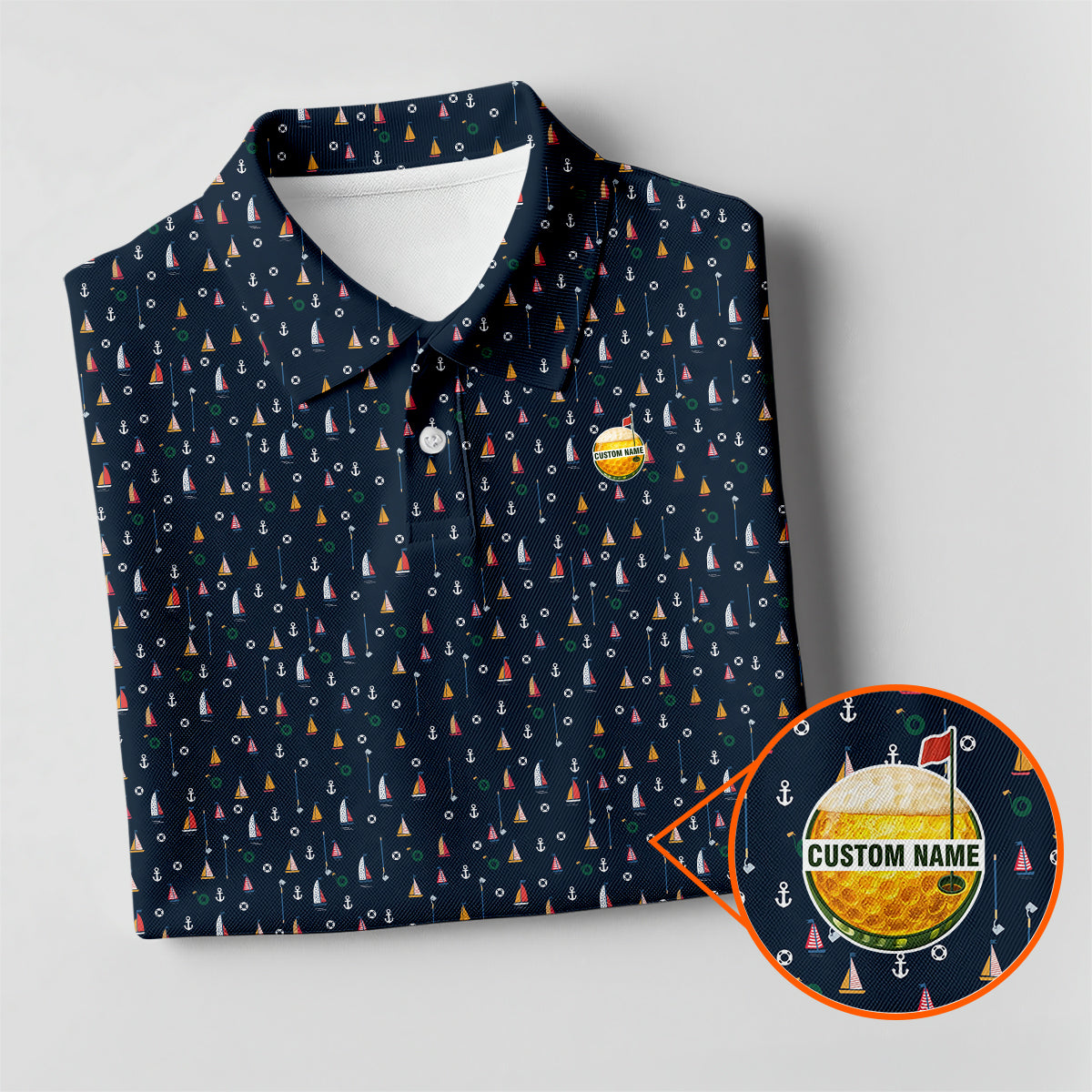 Personalized Custom Name Nautical Sailing Pattern Golf Polo Shirt for Men Unique Golf Apparel