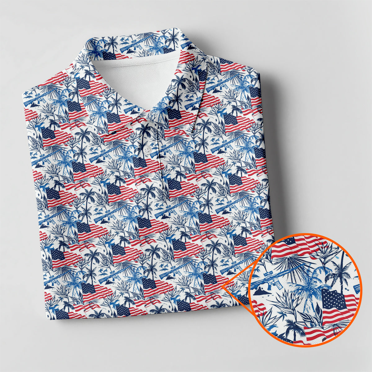 American Flag Hawaiian Golf Polo Shirt for Men – Patriotic USA Tropical Performance Golf Shirt, Lightweight Breathable 4th of July Golf Polo