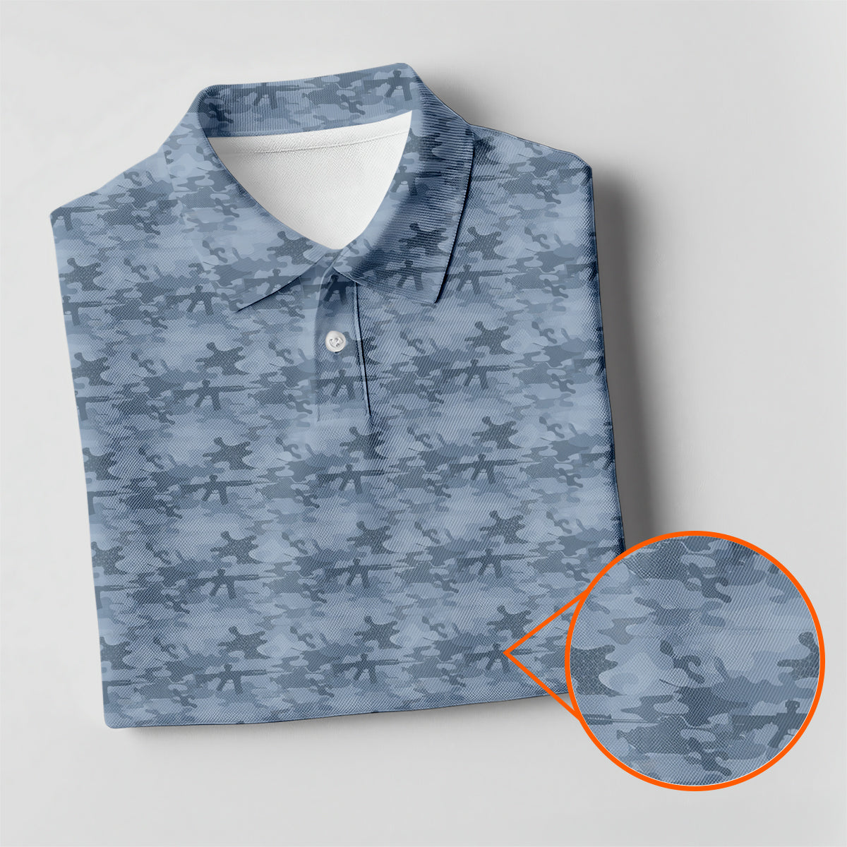 Men’s Tactical Camo Golf Polo Shirt, Rifle Camouflage Pattern Golf Shirt, Military Style Golf Polo, Patriotic Golf Apparel