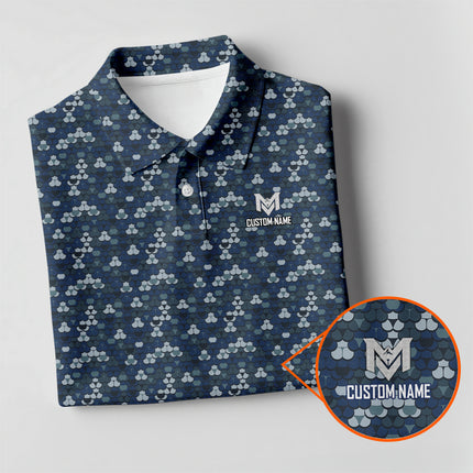 Blue Golf Ball Pattern Polo Shirt for Men All Over Print Performance Golf Polo Lightweight Breathable Golf Apparel