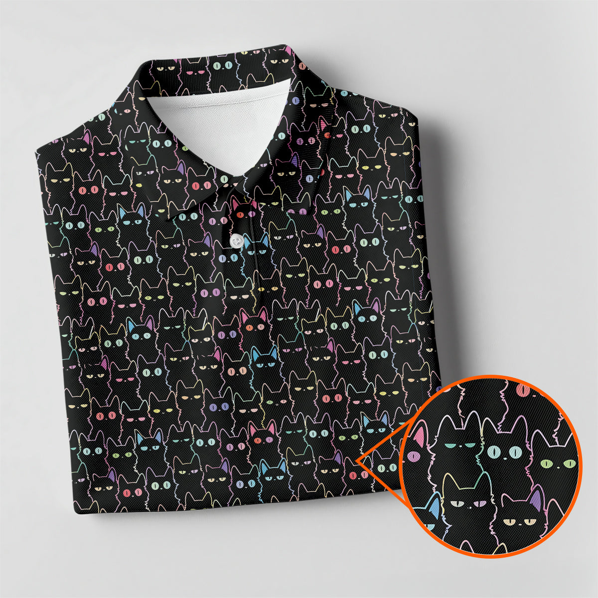 Black Cat Golf Polo Shirt Funny Cat Pattern Men Casual Golf Shirt