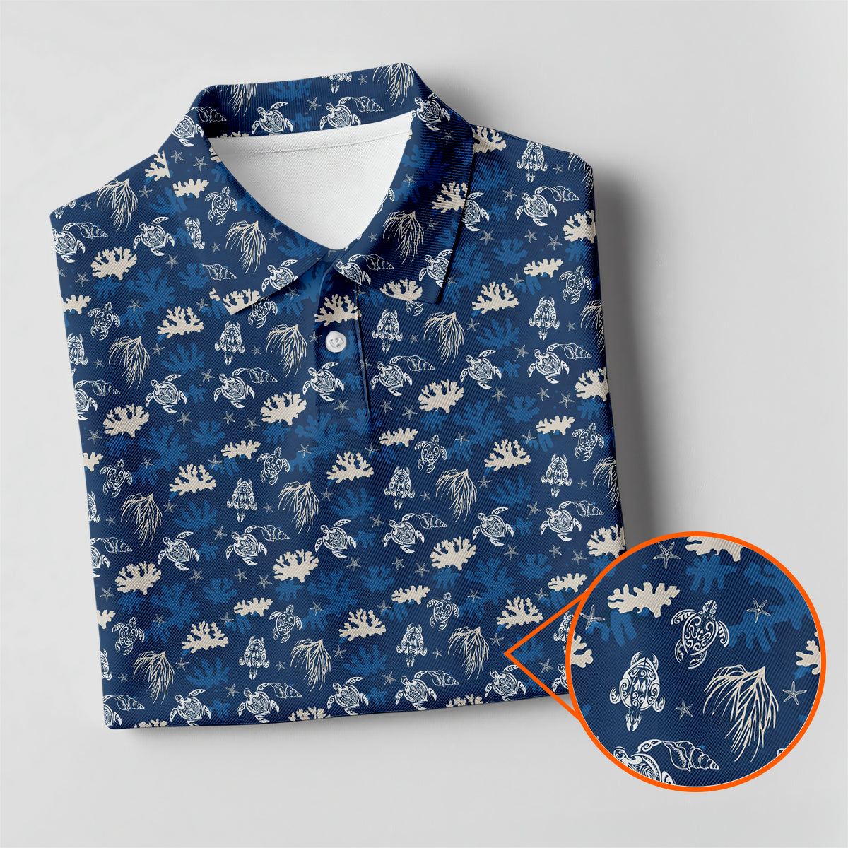Men’s Hawaiian Sea Turtle Golf Polo Shirt, Ocean Coral & Marine Pattern Golf Shirt, Tropical Beach Style Golf Polo, Summer Golf Apparel