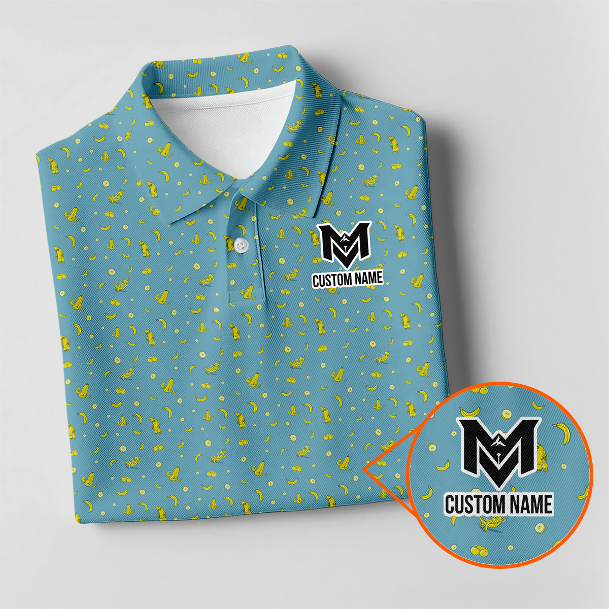 Personalized Banana Pattern Men's Polo Shirt – Custom Name Tropical Polo Shirt for Men