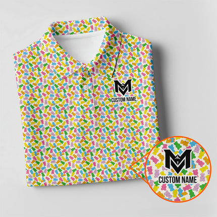 Colorful Gummy Bear Golf Polo Shirt for Men Funny Candy Pattern All Over Print Performance Golf Polo Lightweight Breathable Golf Apparel
