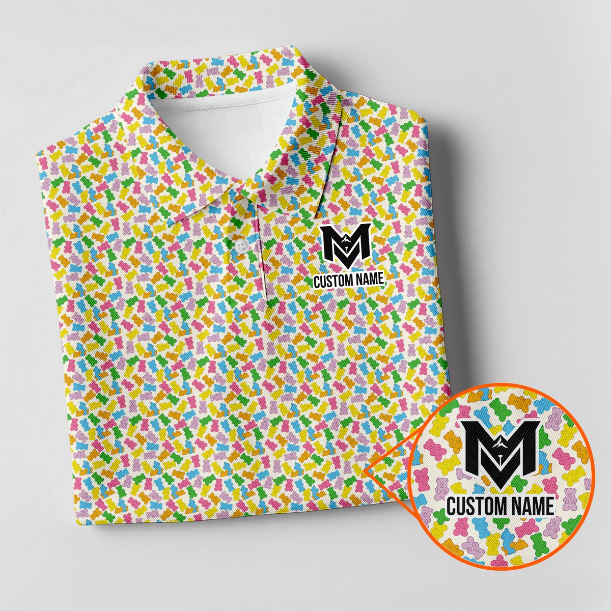 Personalized Colorful Gummy Bear Golf Polo Shirt for Men Funny Candy Pattern All Over Print Performance Golf Polo Lightweight Breathable Golf Apparel