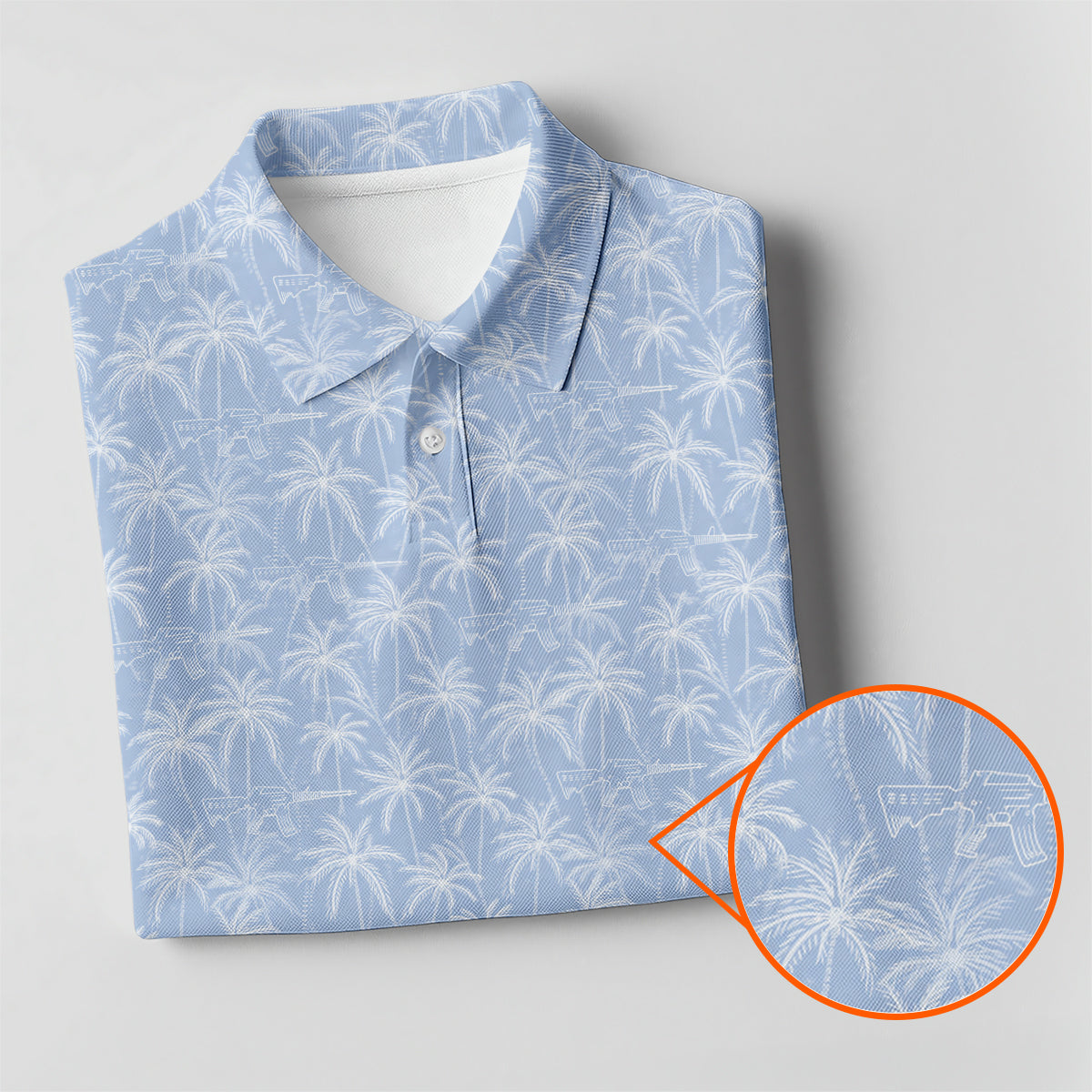 Men’s Tactical Hawaiian Golf Polo Shirt, Palm Tree & Rifle Pattern Golf Shirt, Funny Gun Lover Golf Polo, Patriotic Golf Apparel