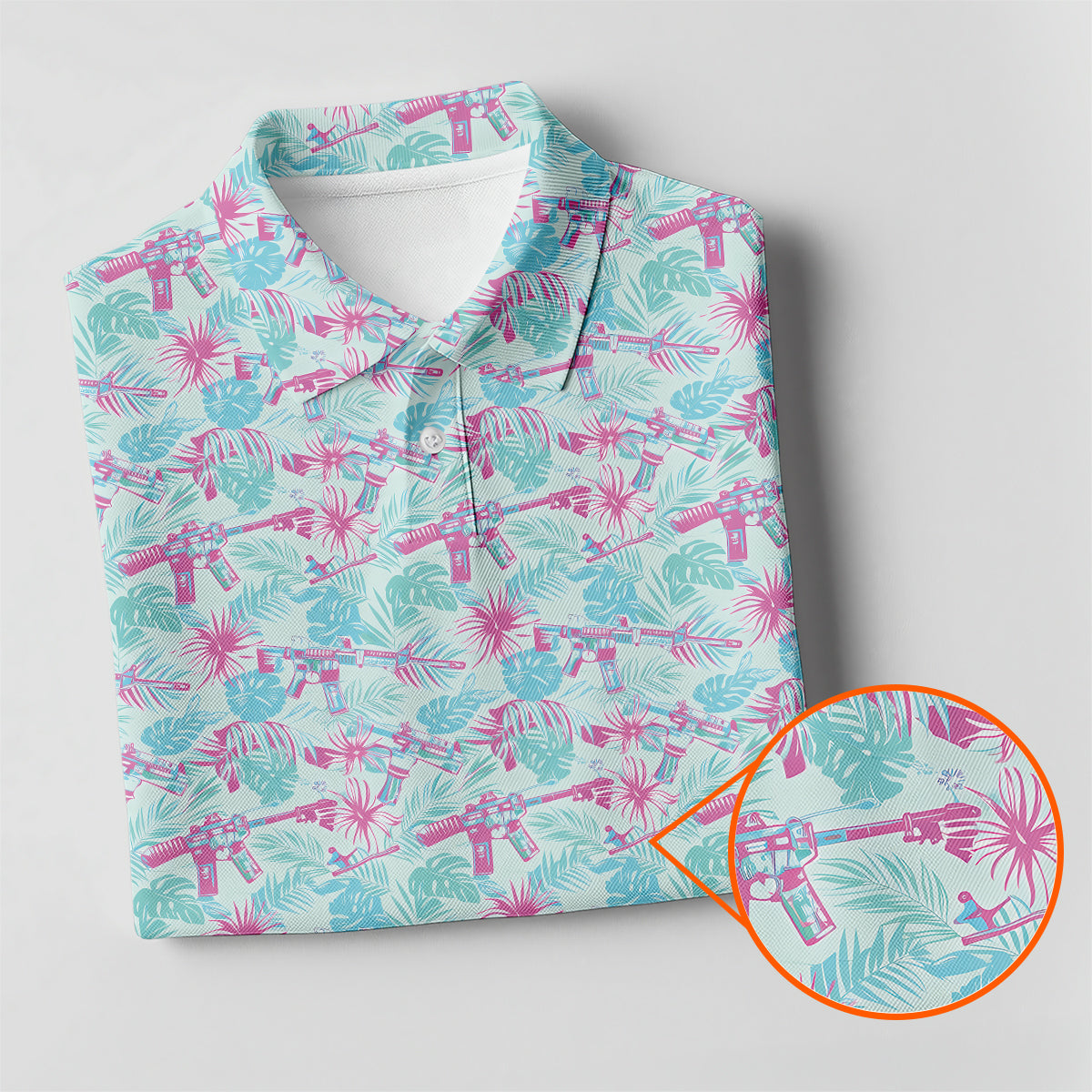 Funny Tactical Hawaiian Golf Polo Shirt for Men – Tropical Pattern Performance Golf Shirt, Lightweight Breathable Novelty Golf Polo