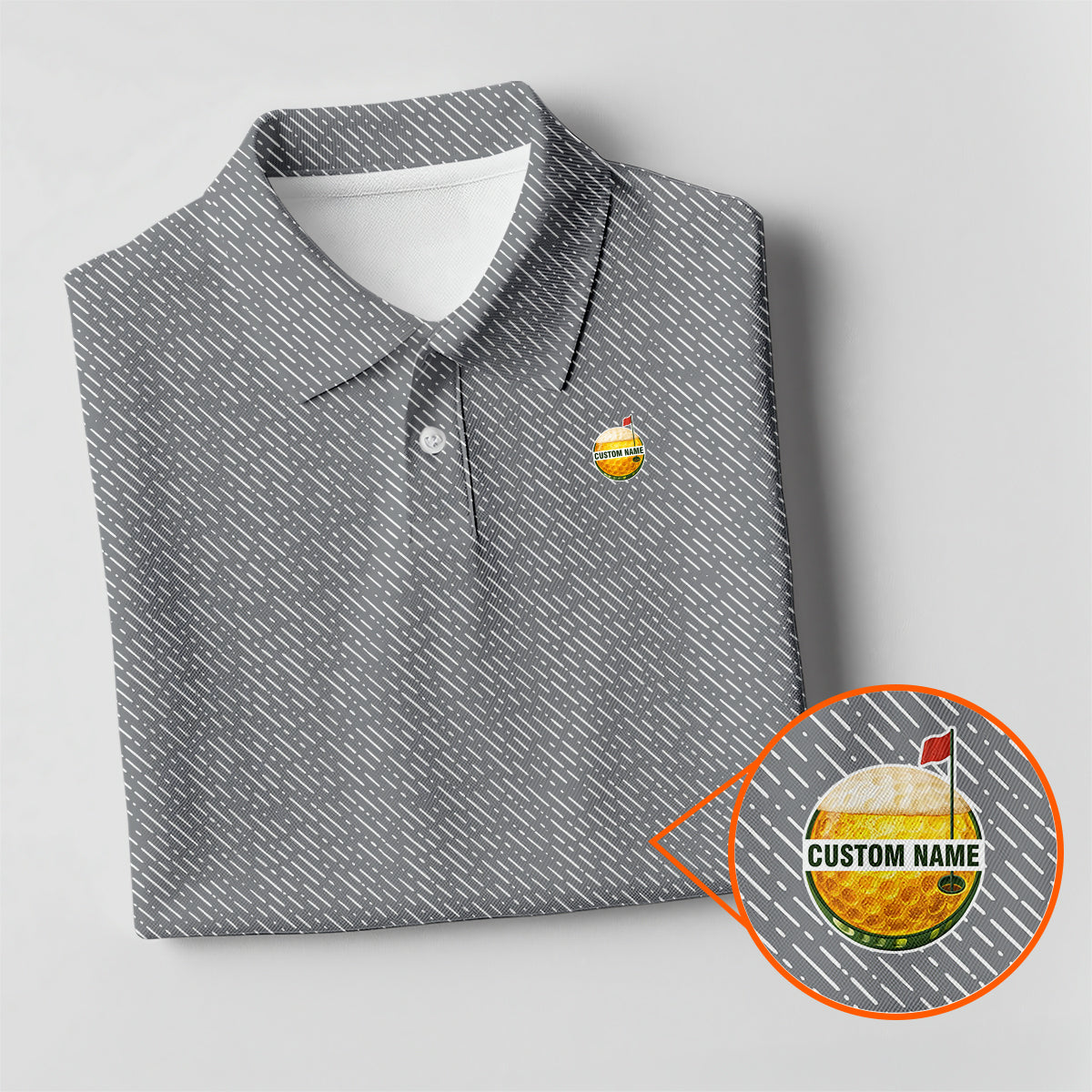 Personalized Custom Name Diagonal Dash Pattern Golf Polo Shirt for Men Stylish Minimal Golf Apparel