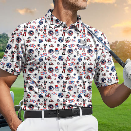 USA 250 Years Patriotic Golf Polo Shirt for Men American Flag Golfer All Over Print Performance Golf Shirt Semiquincentennial 1776–2026