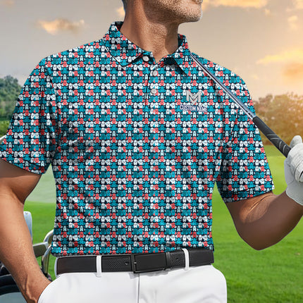 Funny Golf Ball Pattern Polo Shirt for Men Colorful All Over Print Performance Golf Polo Lightweight Breathable Golf Apparel Golfer Gift