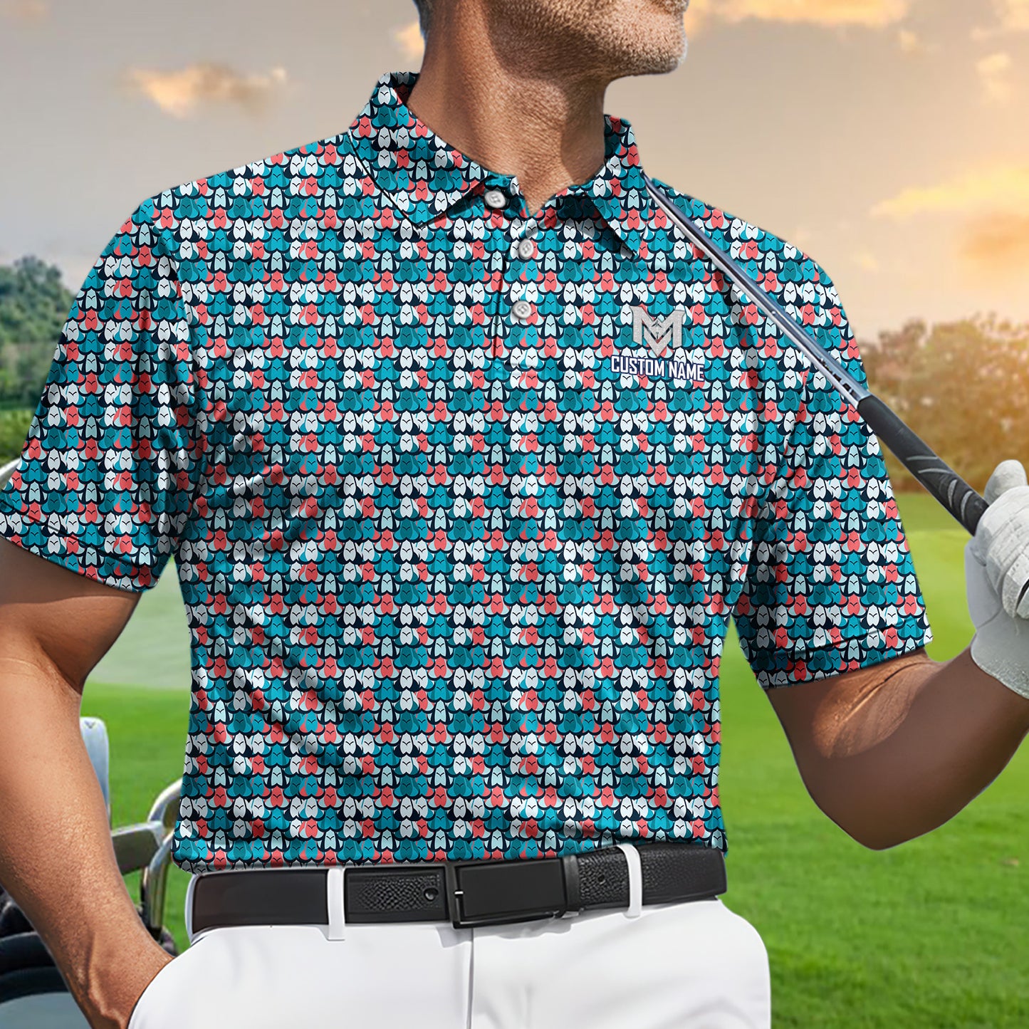 Personalized  Funny Golf Ball Pattern Polo Shirt for Men Colorful All Over Print Performance Golf Polo Lightweight Breathable Golf Apparel Golfer Gift