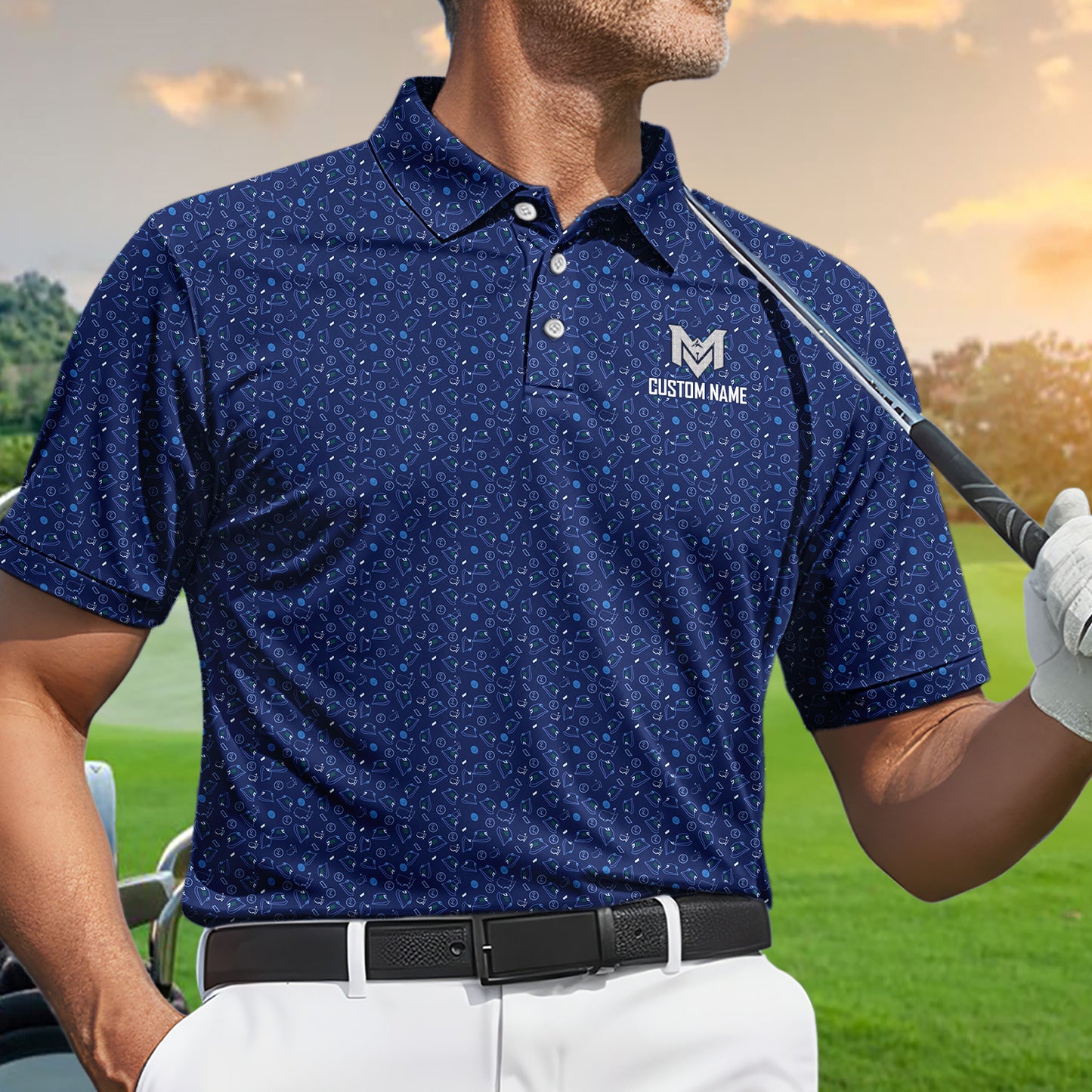 Personalized Name Golf Polo Shirt – Custom Pattern Polo for Men – Stylish Casual Golf Shirt