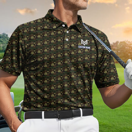 Camo Golf Polo Shirt for Men Camouflage All Over Print Performance Golf Shirt Lightweight Breathable Golf Apparel Golfer Gift