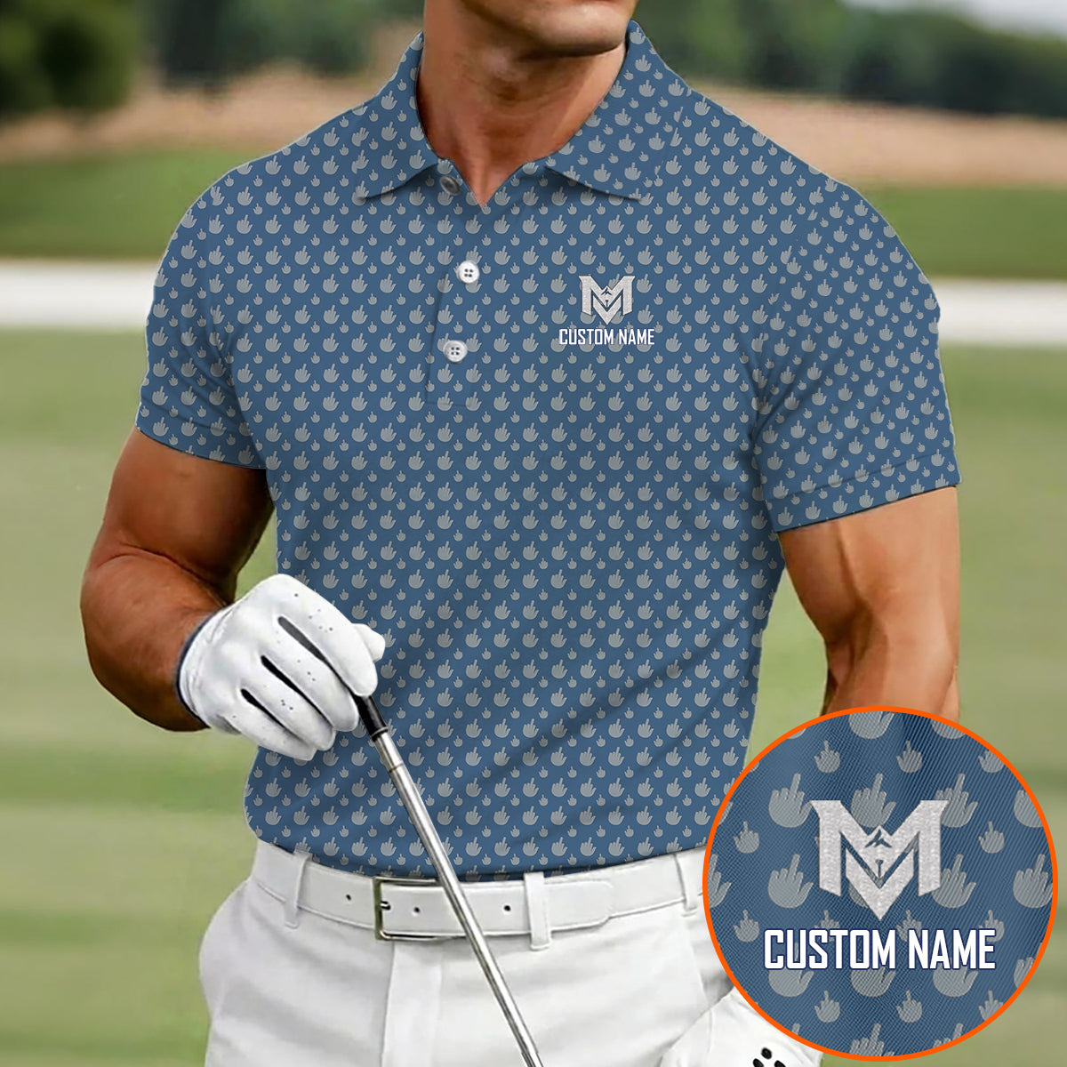 Personalized Monogram Golf Polo Shirt for Men All Over Print Funny Golf Pattern Performance Golf Shirt Golfer Gift