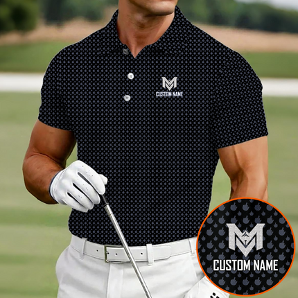 Black Funny Golf Hand Gesture Polo Shirt for Men All Over Print Performance Golf Polo Lightweight Breathable Golf Apparel