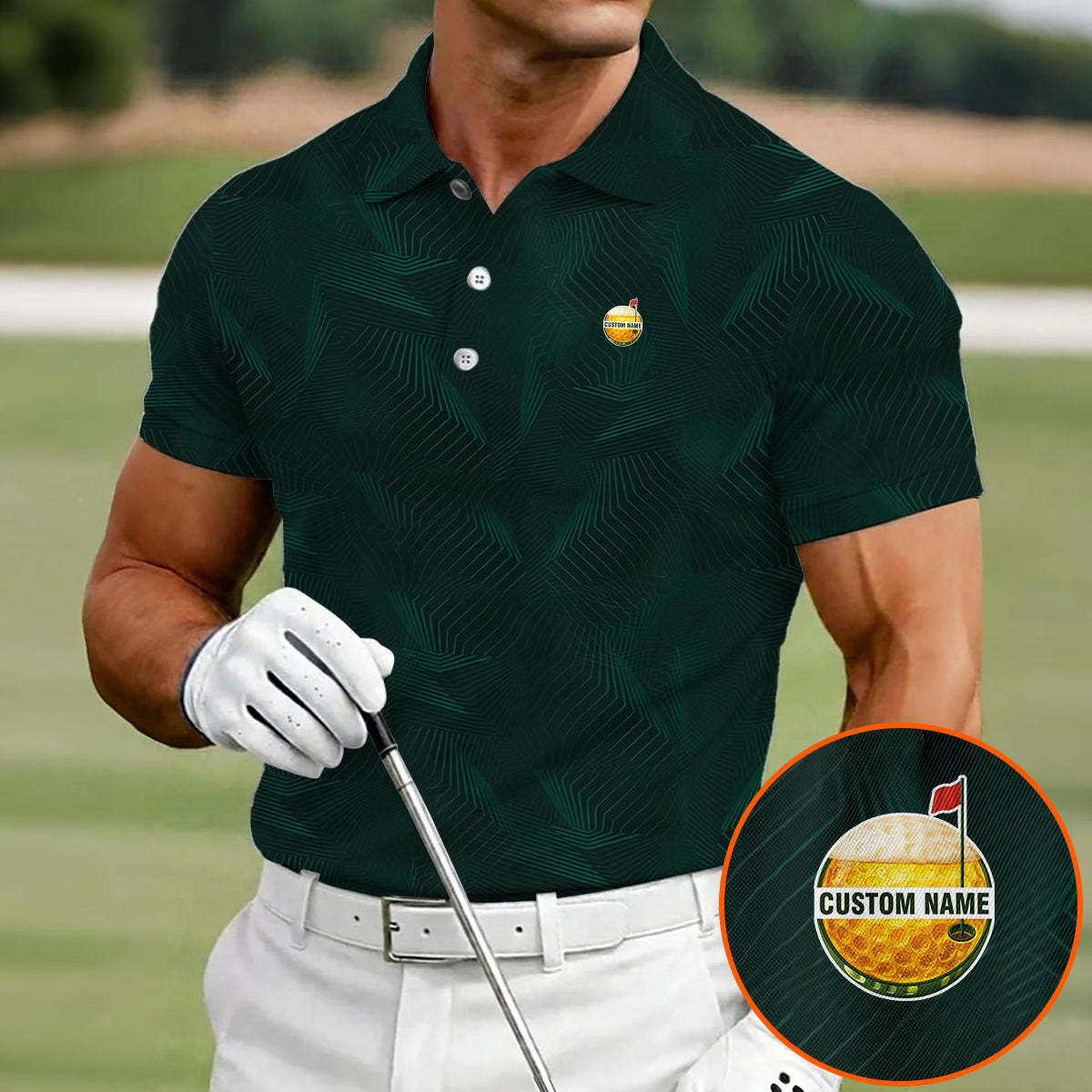 Personalized Custom Name Abstract Line Pattern Golf Polo Shirt for Men Modern Golf Apparel