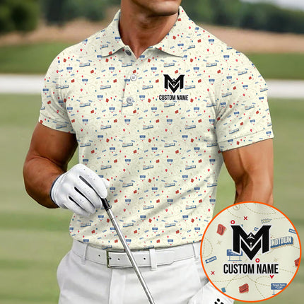 Funny Golf Course Map Polo Shirt for Men Golf Course Strategy Pattern Performance Golf Polo Lightweight Breathable Golf Apparel