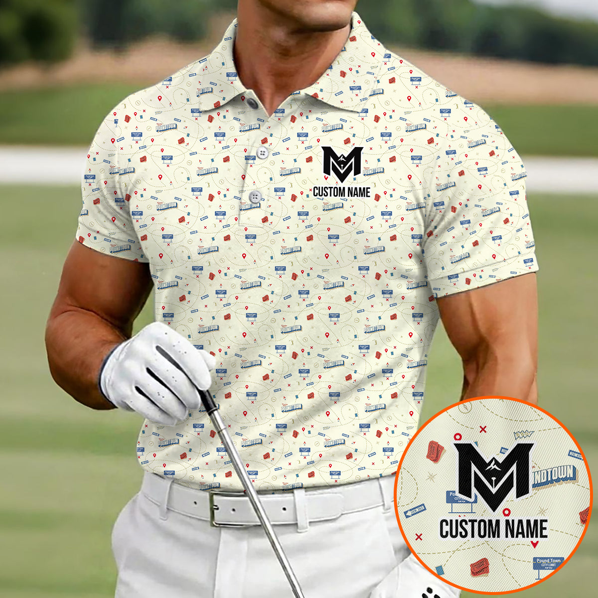 Personalized Funny Golf Course Map Polo Shirt for Men Golf Course Strategy Pattern Performance Golf Polo Lightweight Breathable Golf Apparel