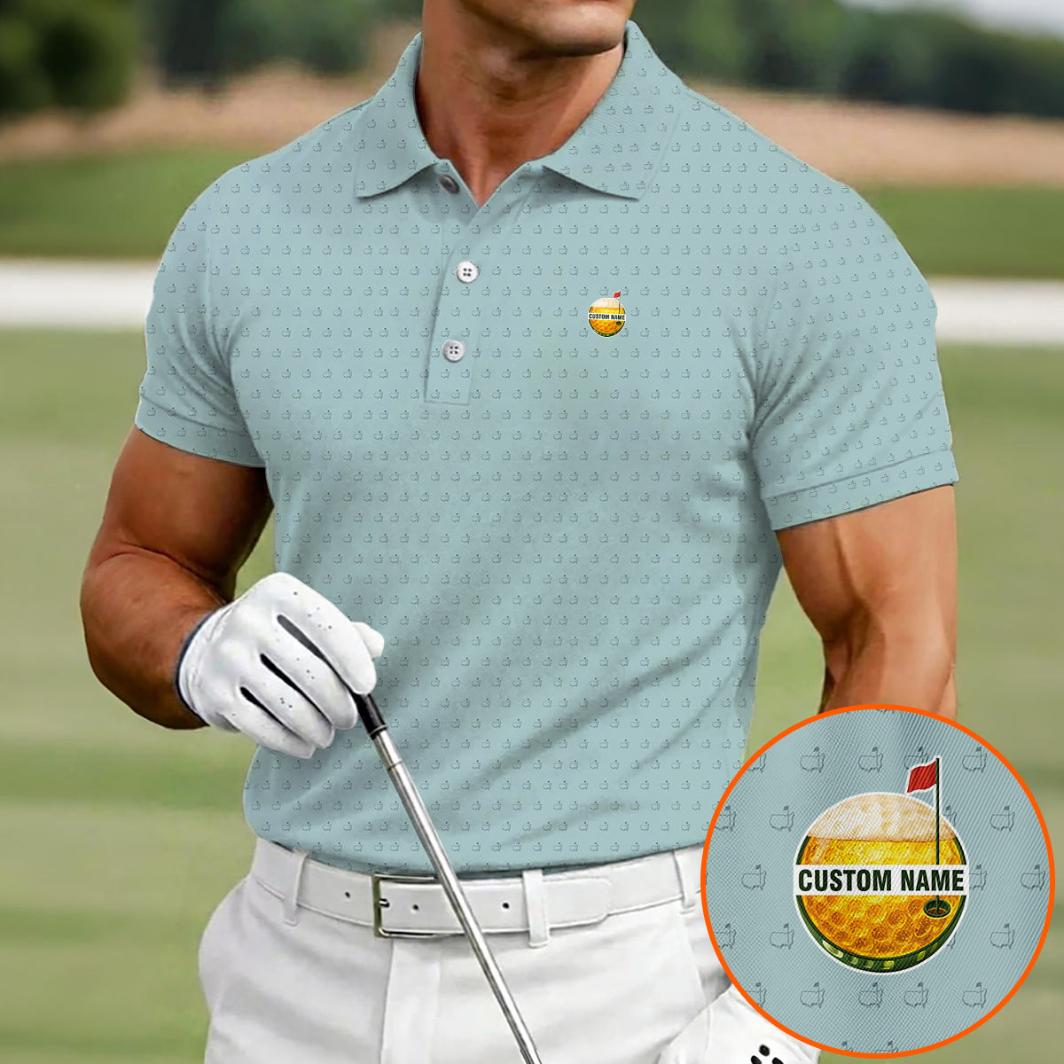 Personalized Golf Polo Shirt for Men – Custom Name Golf Ball Pattern Polo, Breathable Performance Golf Shirt, Unique Gift for Golfers