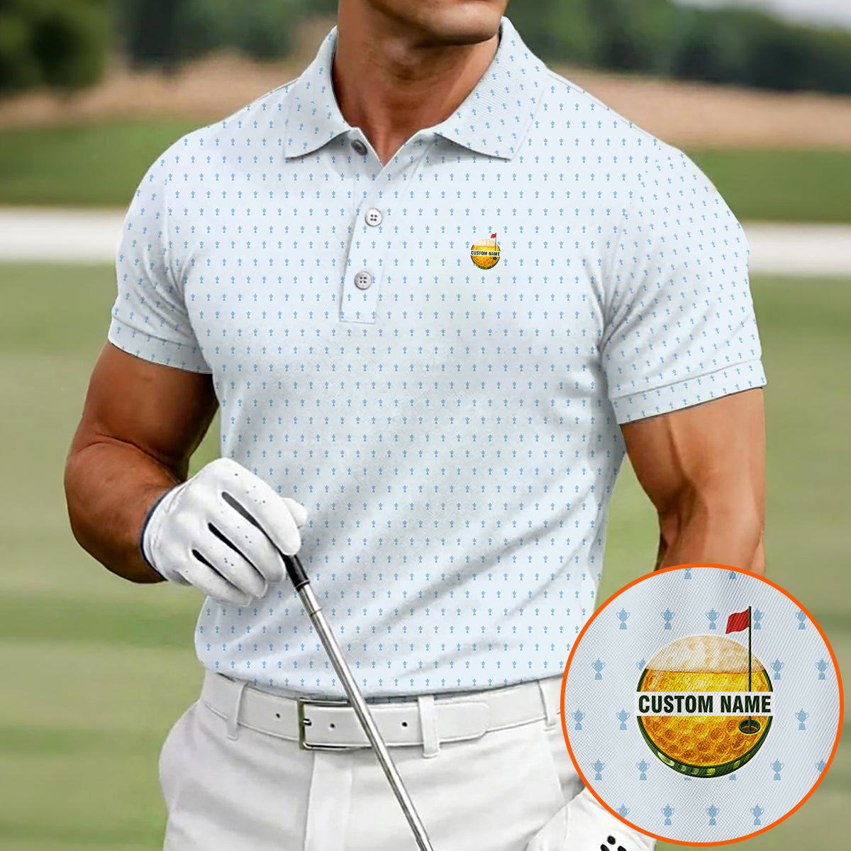 Personalized Custom Name Minimal Golf Trophy Pattern Polo Shirt for Men Stylish Golf Apparel