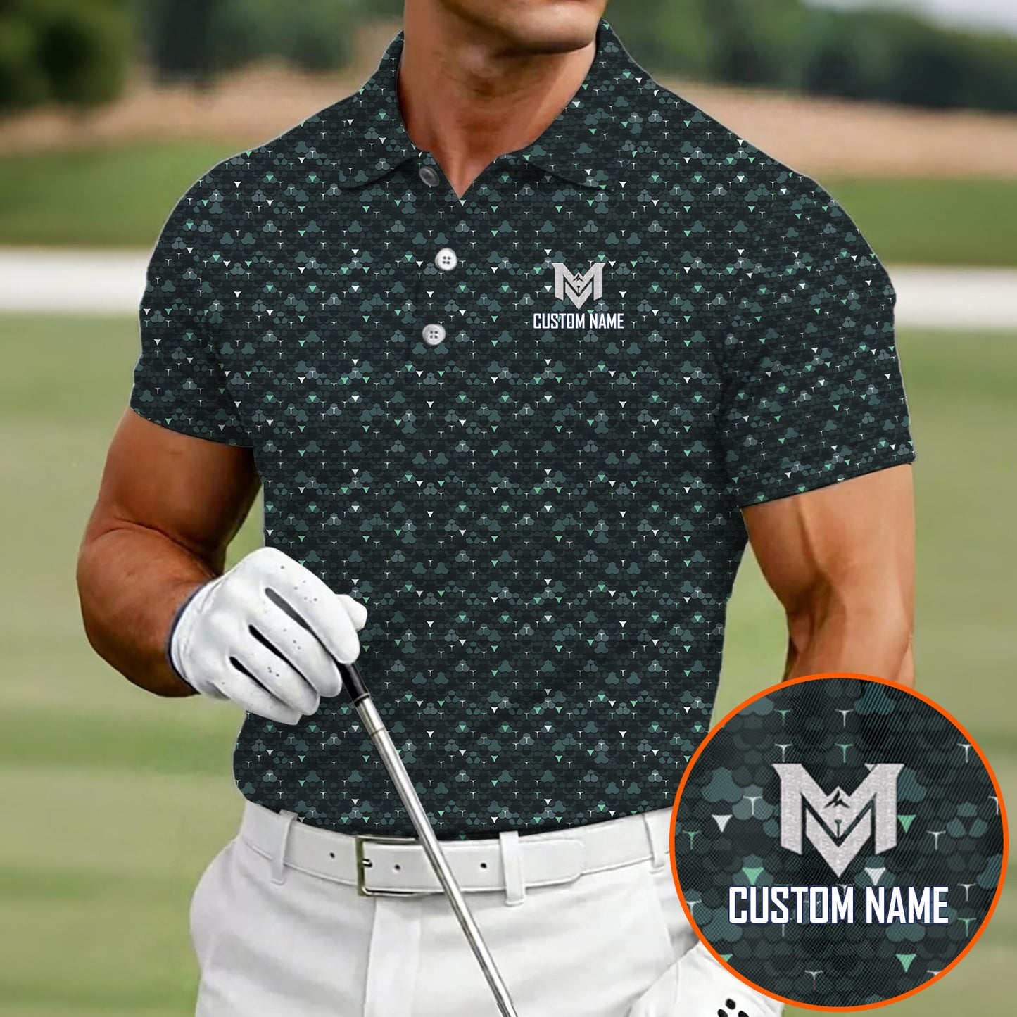 Personalized Dark Golf Ball Pattern Polo Shirt for Men Modern All Over Print Performance Golf Polo Lightweight Breathable Golf Apparel