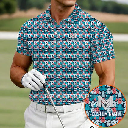 Funny Golf Ball Pattern Polo Shirt for Men Colorful All Over Print Performance Golf Polo Lightweight Breathable Golf Apparel Golfer Gift