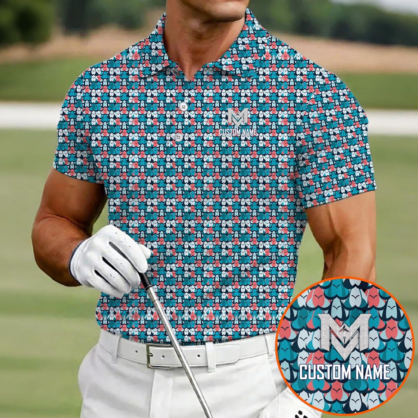 Personalized  Funny Golf Ball Pattern Polo Shirt for Men Colorful All Over Print Performance Golf Polo Lightweight Breathable Golf Apparel Golfer Gift